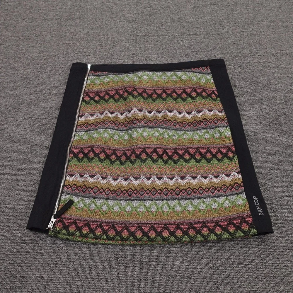 SKHOOP Skirt Womens Small Multicolor Fair Isle Knit Short Zip Side Lined Winter